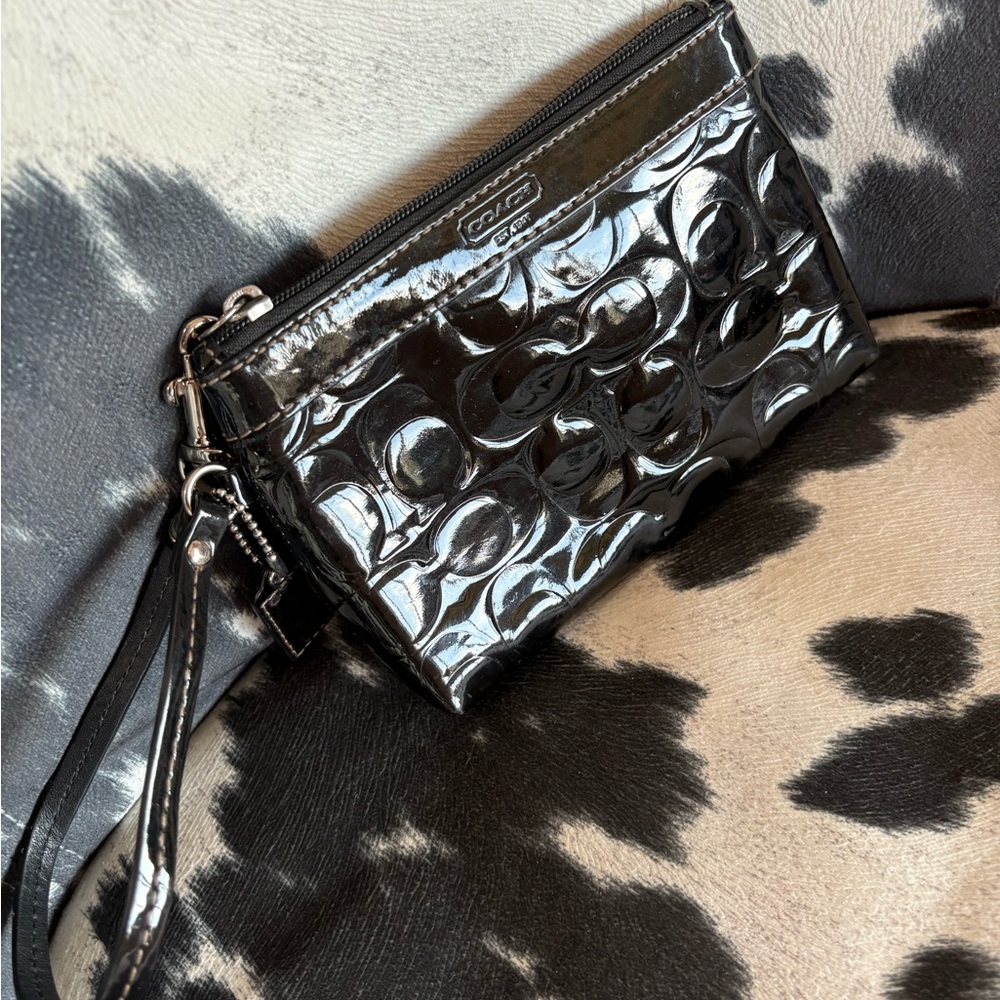 Coach Embossed Black Patent Leather Wristlet